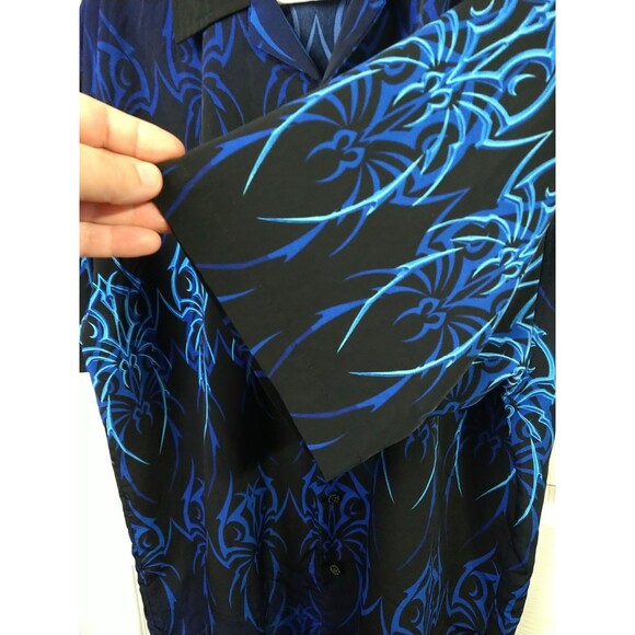 Authentic Shaolin Men's L Collared Button Shirt Blue Black Y2K Artsy - Picture 5 of 6